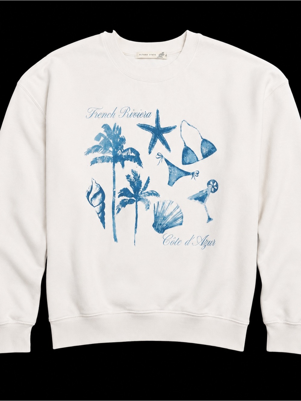 Altar'd State White Sweatshirt with Blue Coastal Graphic